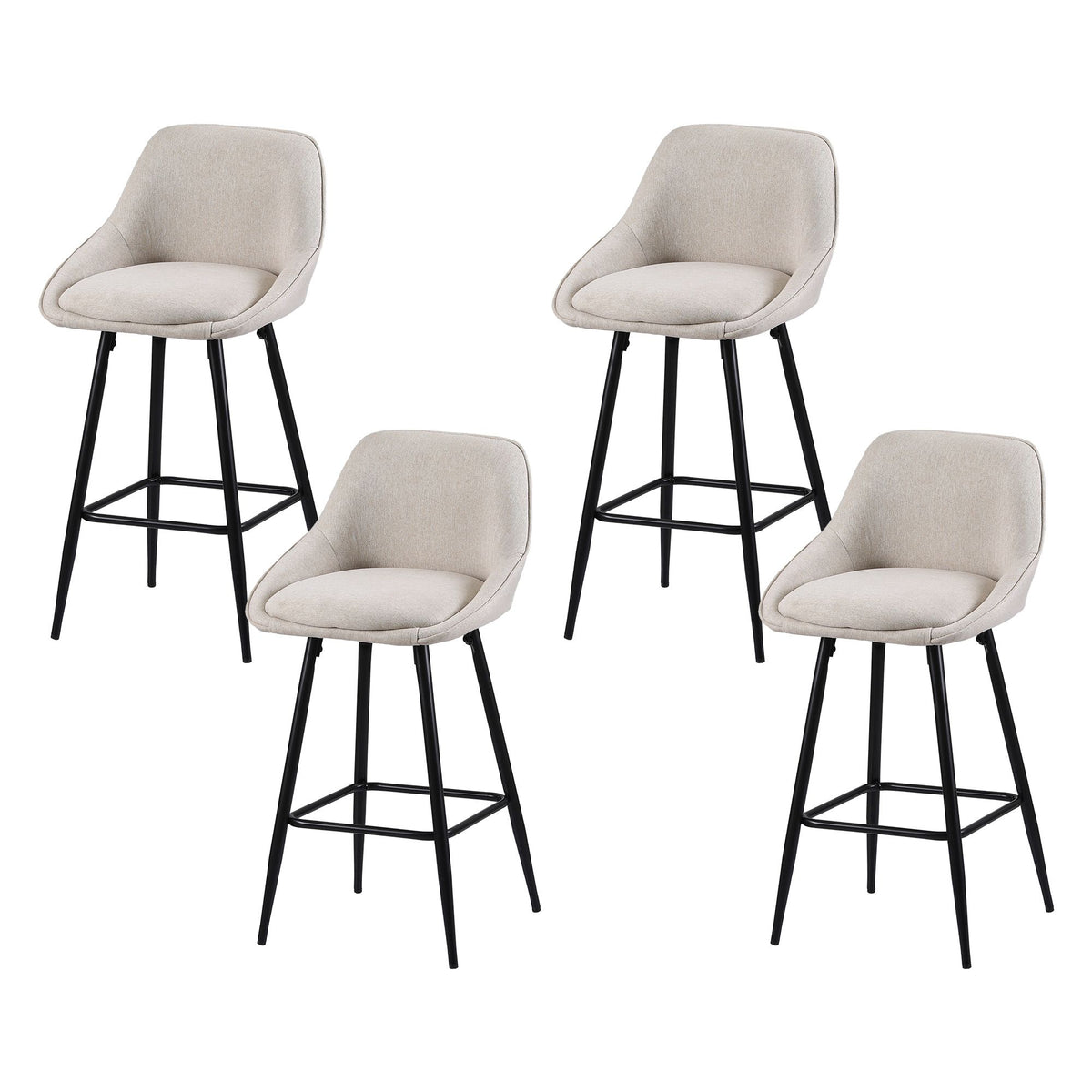 TWSC 60cm Linen Counter Stools, Beige – Set of 4 — angled product view of the stool set