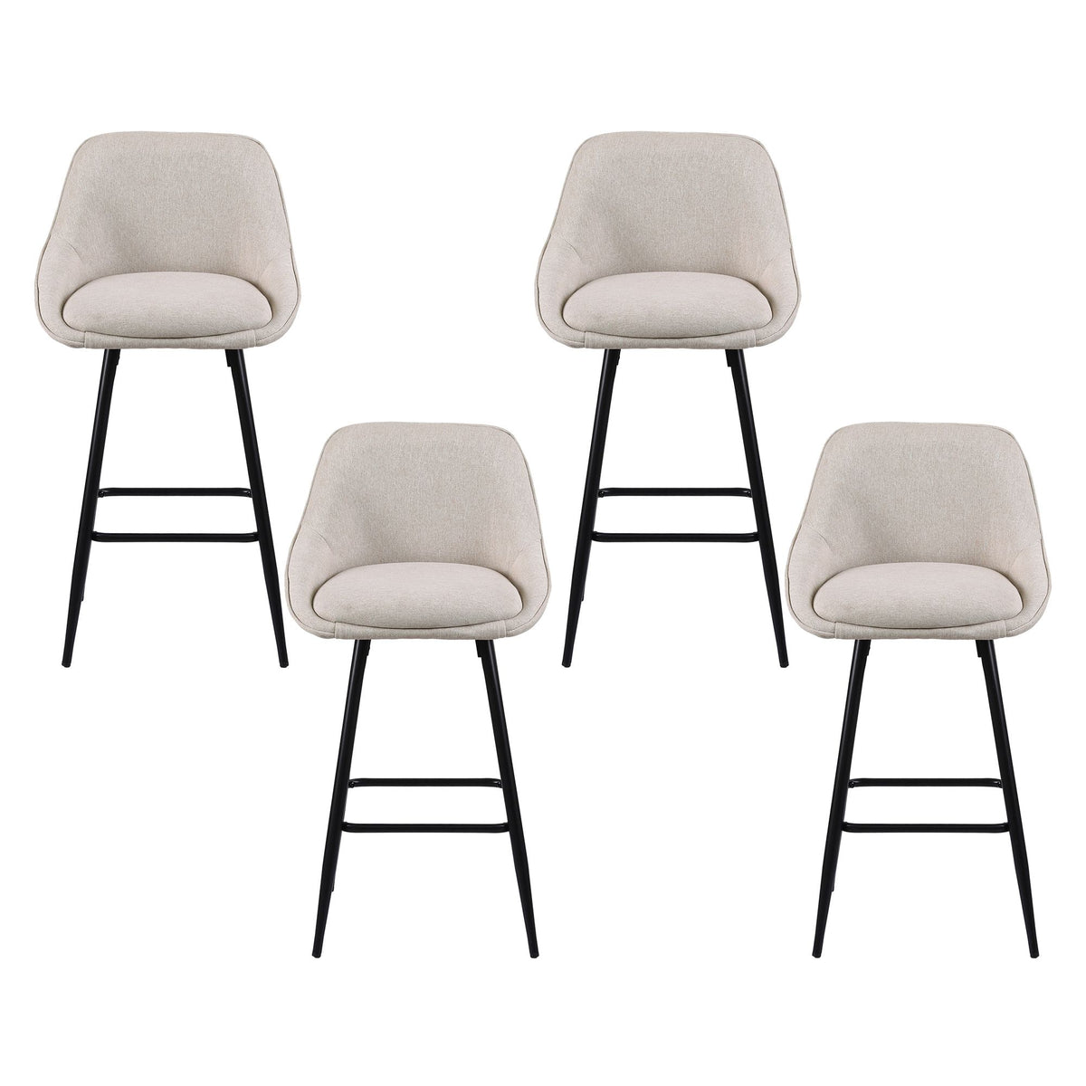TWSC 60cm Linen Counter Stools, Beige – Set of 4 — front view of the stool set