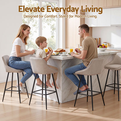 TWSC 60cm Linen Counter Stools, Beige – Set of 4 — family kitchen seating example