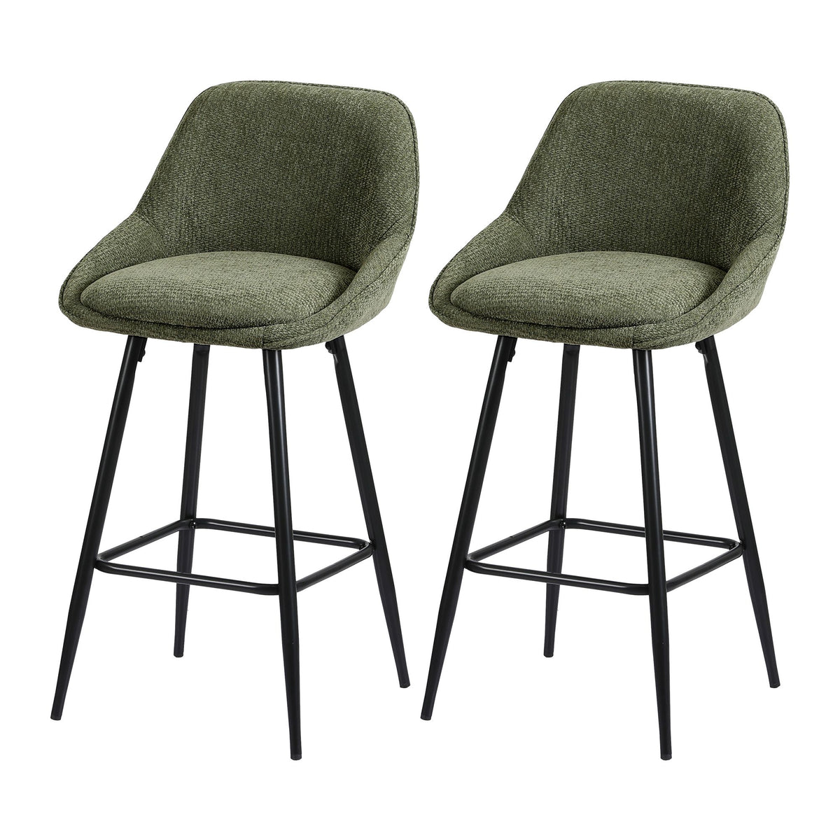 TWSC 60cm Linen Counter Stools, Green – Set of 2 — angled product view of the stool set