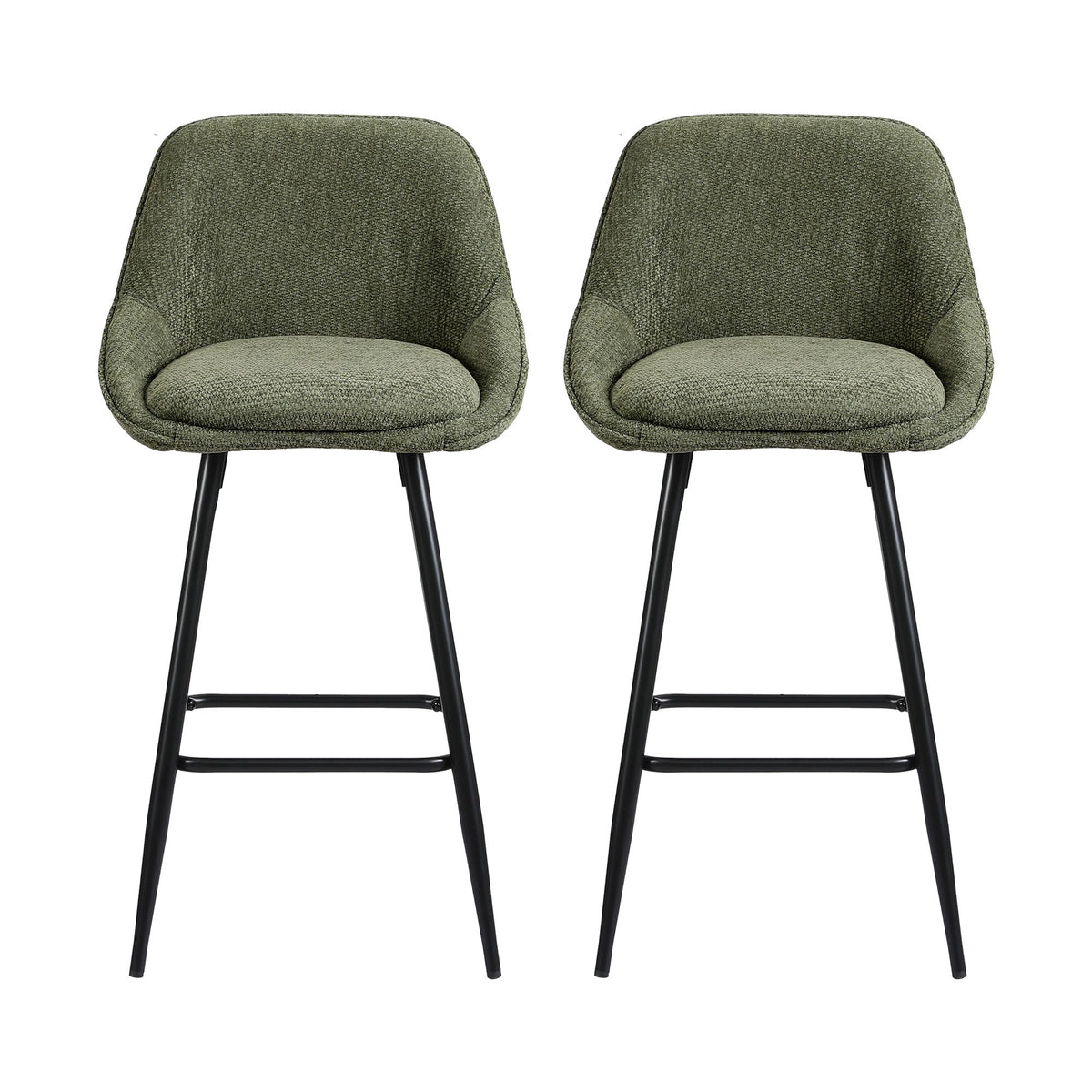 TWSC 60cm Linen Counter Stools, Green – Set of 2 — front view of the stool set