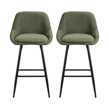 TWSC 60cm Linen Counter Stools, Green – Set of 2 — front view of the stool set