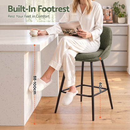 TWSC 60cm Linen Counter Stools, Green – Set of 2 — footrest and seated-use infographic