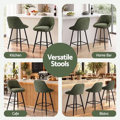 TWSC 60cm Linen Counter Stools, Green – Set of 2 — collage of kitchen, home-bar, cafe and bistro settings