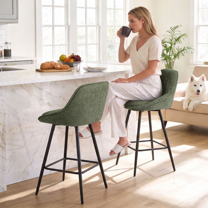 TWSC 60cm Linen Counter Stools, Green – Set of 2 — stools in use at a kitchen counter