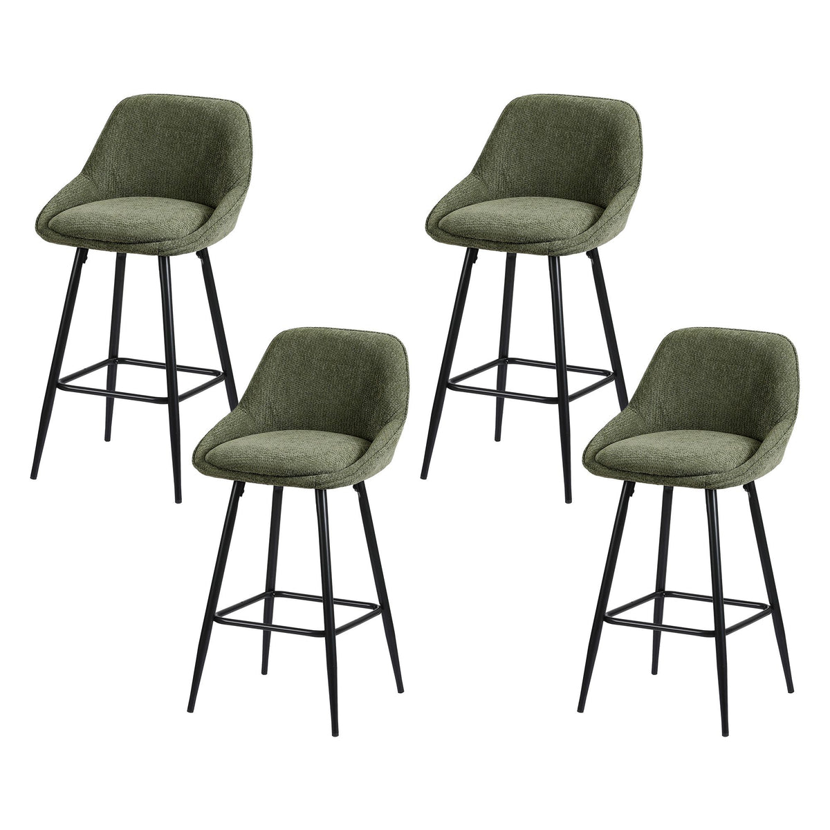 TWSC 60cm Linen Counter Stools, Green – Set of 4 — angled product view of the stool set