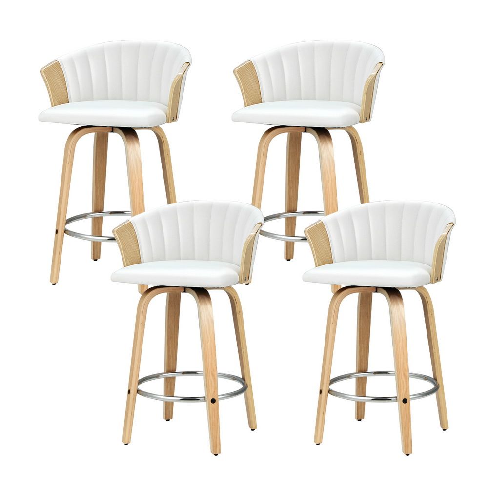 TWSC 4x Bar Stools Swivel Leather Chairs Wooden