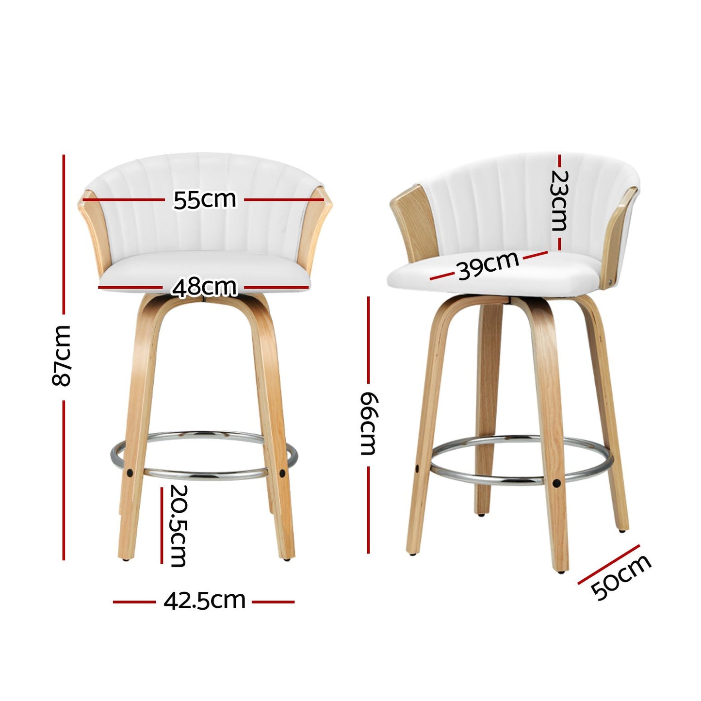 TWSC 4x Bar Stools Swivel Leather Chairs Wooden