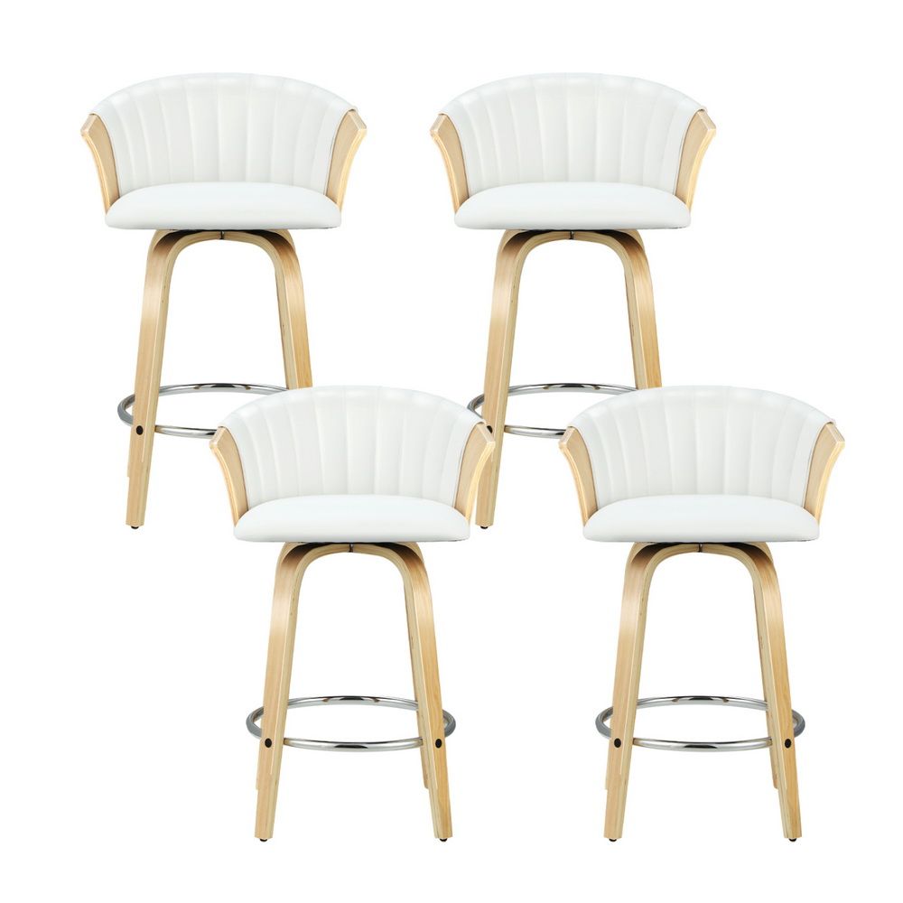 TWSC 4x Bar Stools Swivel Leather Chairs Wooden