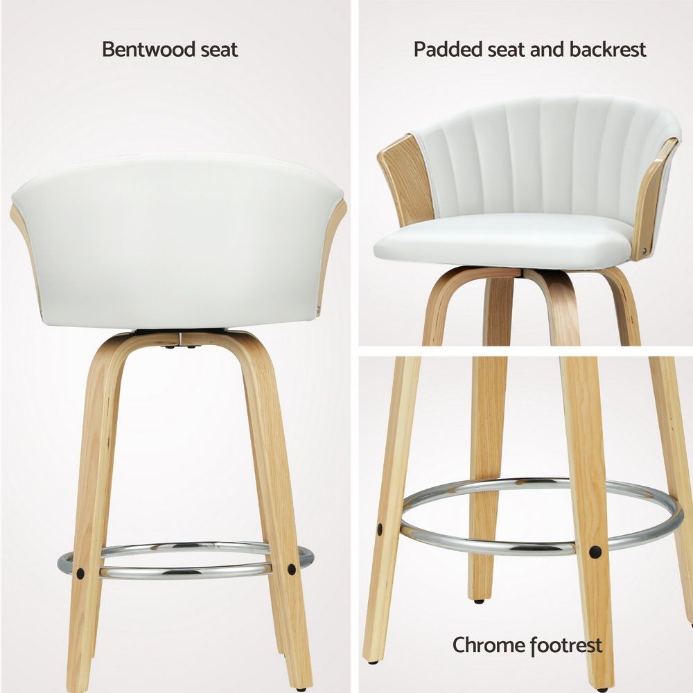 TWSC 4x Bar Stools Swivel Leather Chairs Wooden