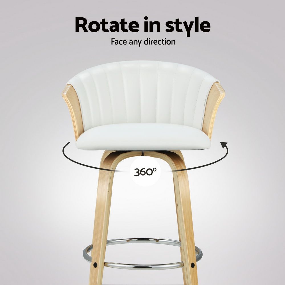 TWSC 4x Bar Stools Swivel Leather Chairs Wooden