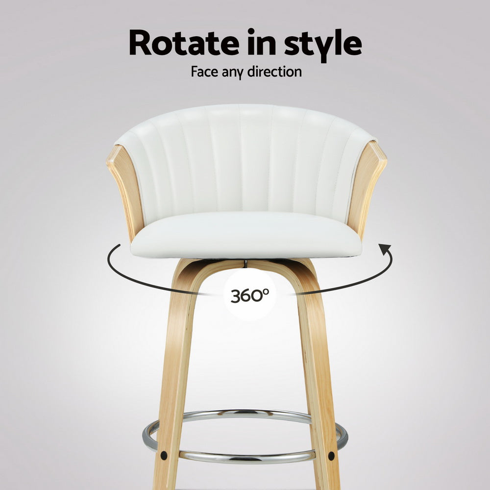 TWSC 4x Bar Stools Swivel Leather Chairs Wooden