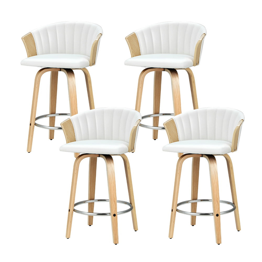 TWSC 4x Bar Stools Swivel Leather Chairs Wooden