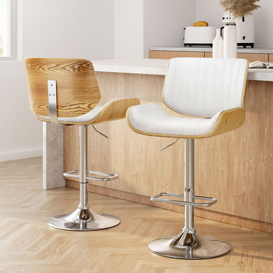 TWSC 2x Bar Stools Adjustable Leather Chairs
