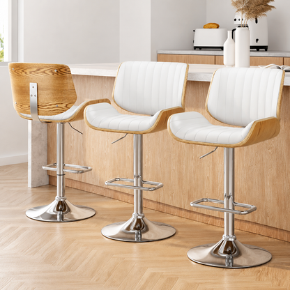 TWSC 3x Bar Stools Counter Chairs Adjustable Swivel PU Leather Galina White