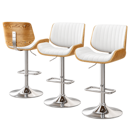 TWSC 3x Bar Stools Counter Chairs Adjustable Swivel PU Leather Galina White