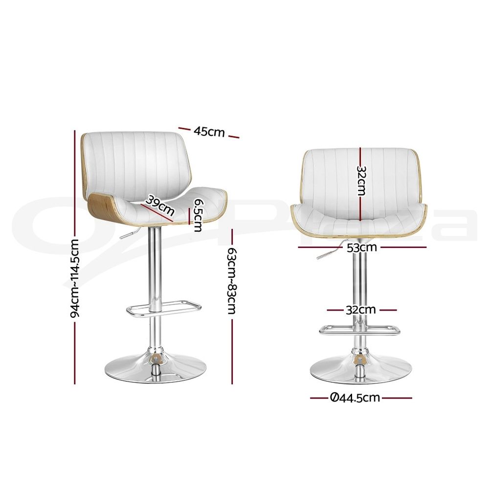 TWSC 3x Bar Stools Counter Chairs Adjustable Swivel PU Leather Galina White