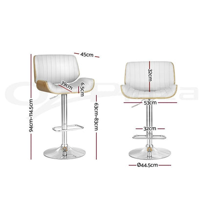 TWSC 3x Bar Stools Counter Chairs Adjustable Swivel PU Leather Galina White