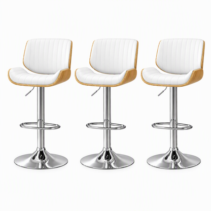 TWSC 3x Bar Stools Counter Chairs Adjustable Swivel PU Leather Galina White
