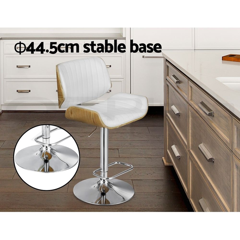 TWSC 3x Bar Stools Counter Chairs Adjustable Swivel PU Leather Galina White