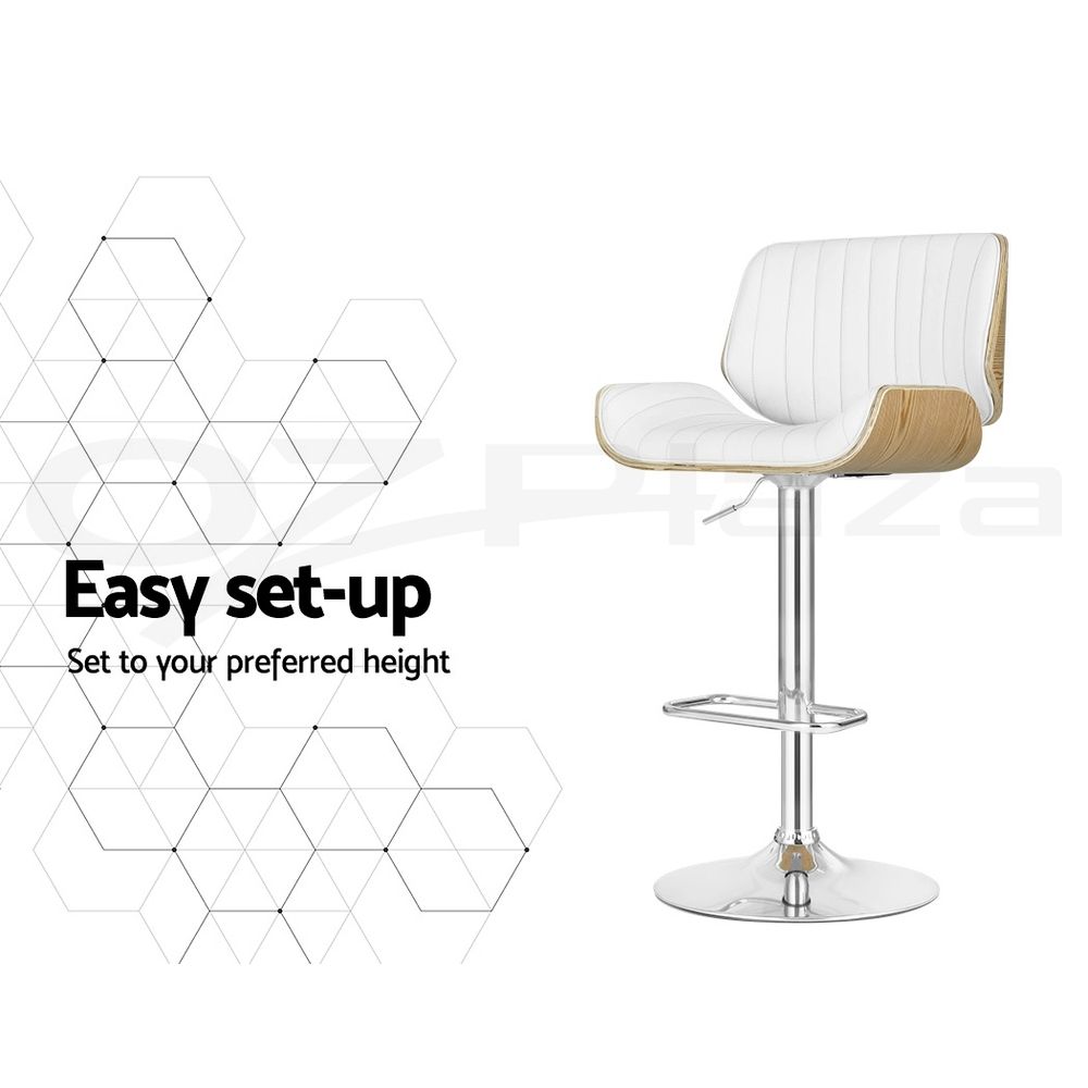 TWSC 3x Bar Stools Counter Chairs Adjustable Swivel PU Leather Galina White