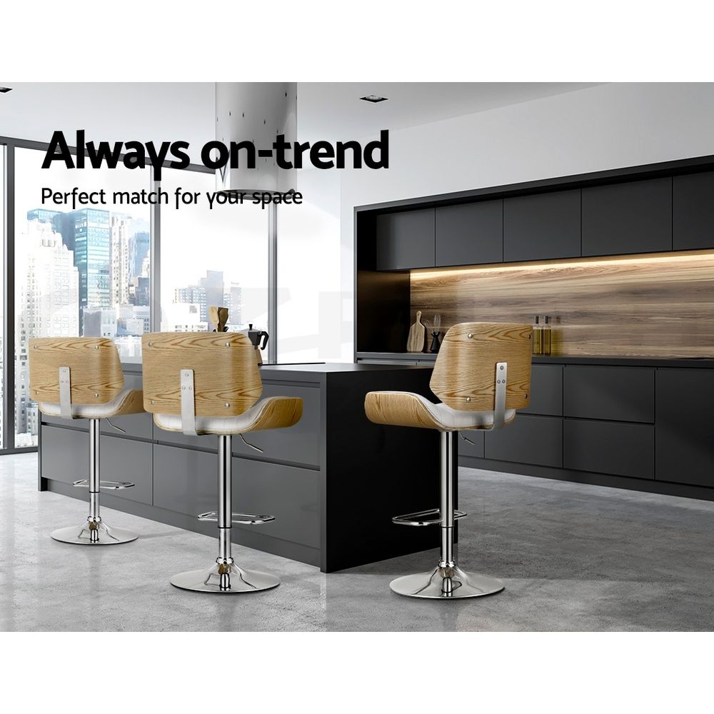 TWSC 3x Bar Stools Counter Chairs Adjustable Swivel PU Leather Galina White