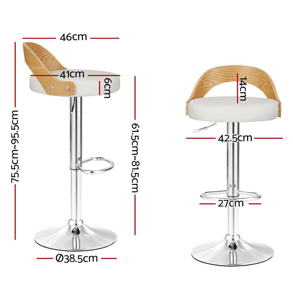 TWSC 2x Bar Stools Adjustable Leather Padded White