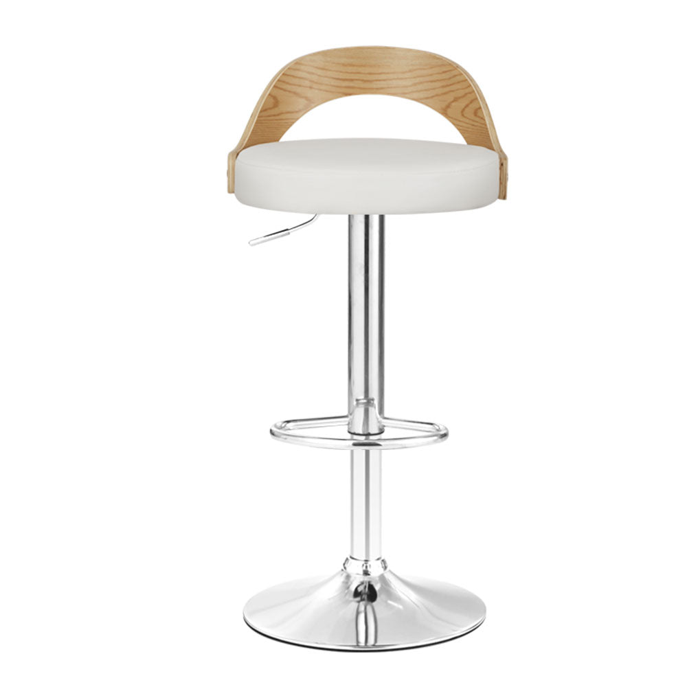 TWSC 2x Bar Stools Adjustable Leather Padded White