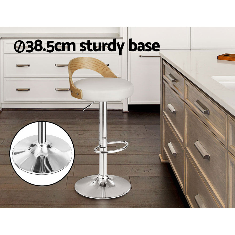 TWSC 2x Bar Stools Adjustable Leather Padded White