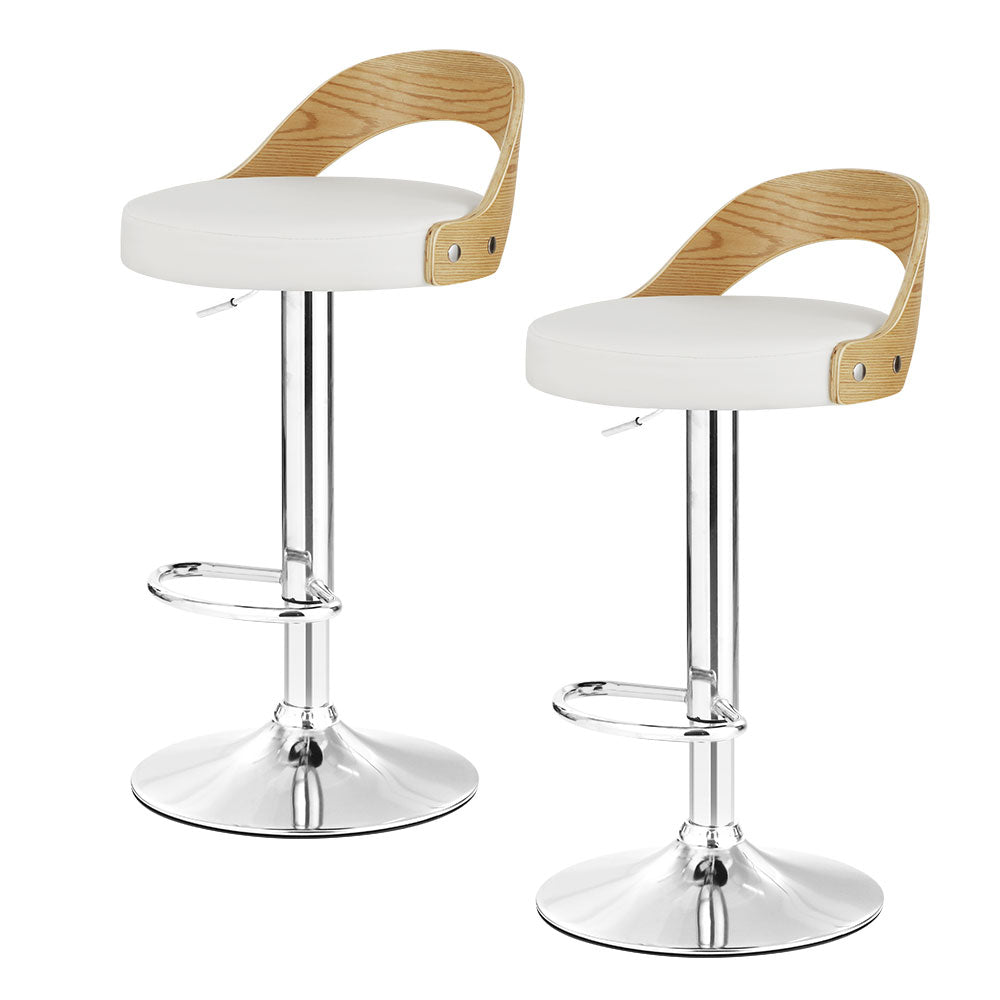 TWSC 2x Bar Stools Adjustable Leather Padded White
