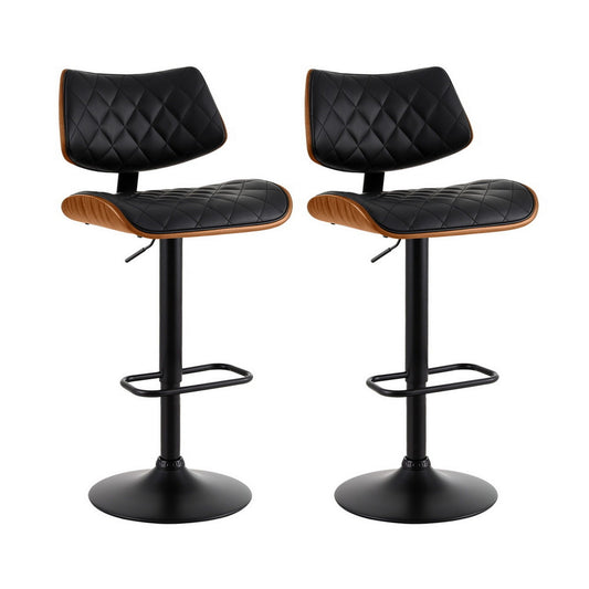 TWSC 2x Bar Stools Kitchen Dining Chairs Gas Lift Stool Wooden Leather Black