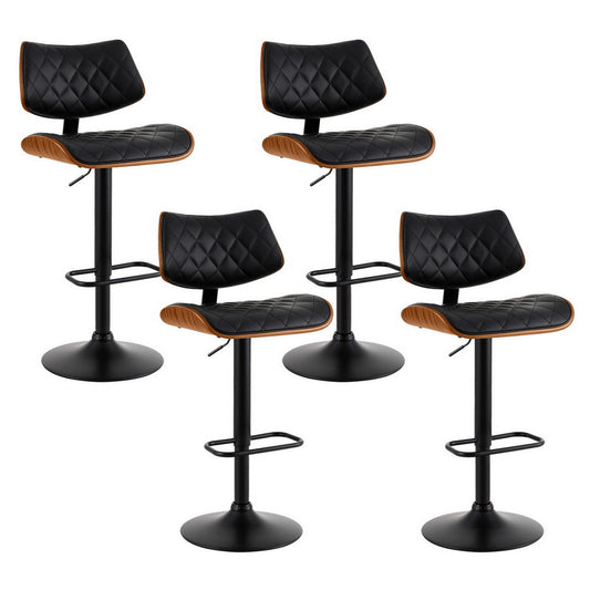 TWSC 4x Bar Stools Kitchen Dining Chairs Gas Lift Stool Wooden Leather Black