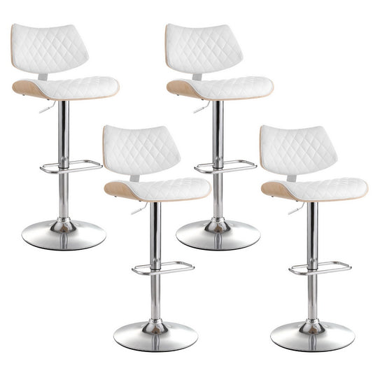 TWSC 4x Bar Stools Kitchen Dining Chairs Gas Lift Stool Wooden Leather White