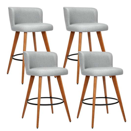 TWSC 4x Bar Stools Linen Padded Wooden Grey
