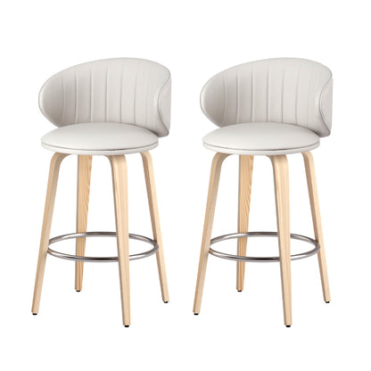 2x TWSC Bar Stools Dining Chairs Contoured Leather Wood Stool