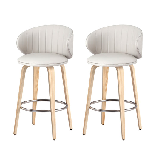 2x TWSC Bar Stools Dining Chairs Contoured Leather Wood Stool