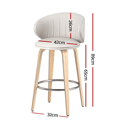 2x TWSC Bar Stools Dining Chairs Contoured Leather Wood Stool