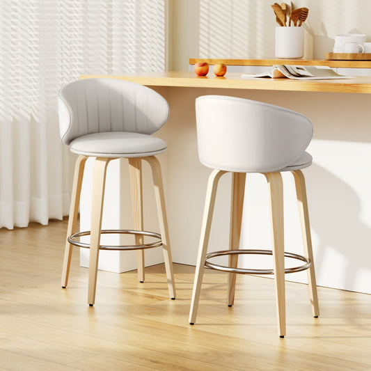 2x TWSC Bar Stools Dining Chairs Contoured Leather Wood Stool