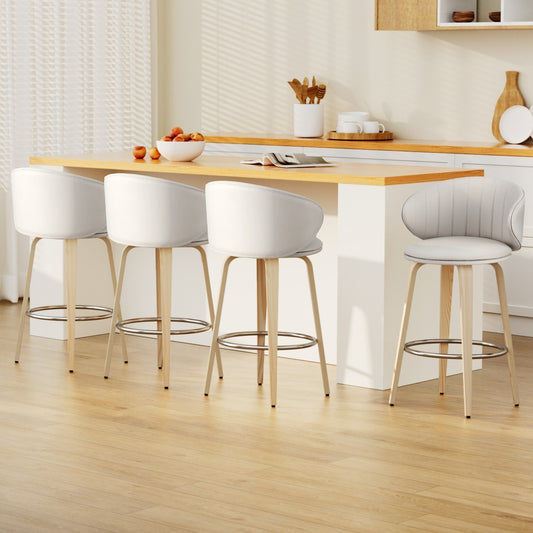 4x TWSC Bar Stools Dining Chairs Contoured Leather Wood Stool