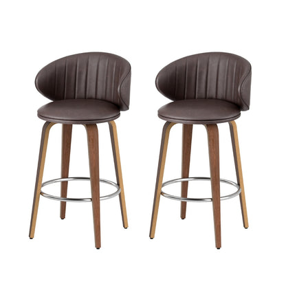 2x TWSC Bar Stools Dining Chairs Contoured Leather Wood Stool