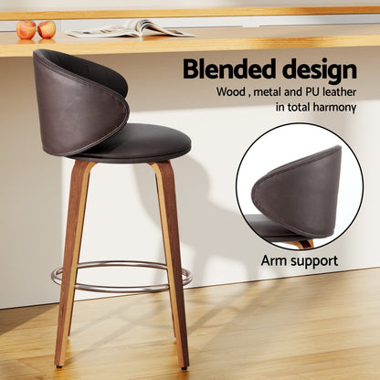 2x TWSC Bar Stools Dining Chairs Contoured Leather Wood Stool