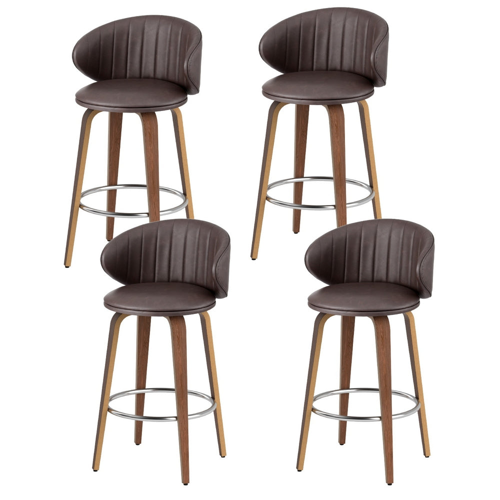 4x TWSC Bar Stools Dining Chairs Contoured Leather Wood Stool