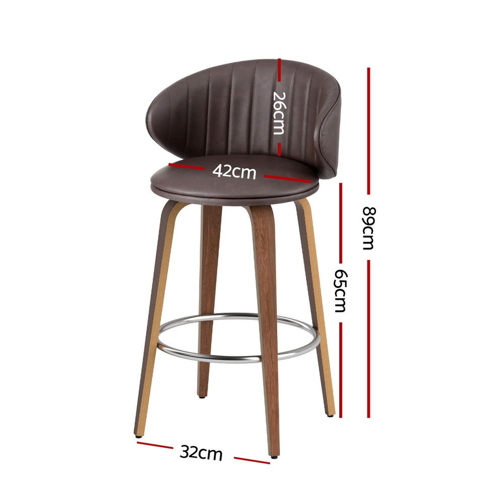 4x TWSC Bar Stools Dining Chairs Contoured Leather Wood Stool