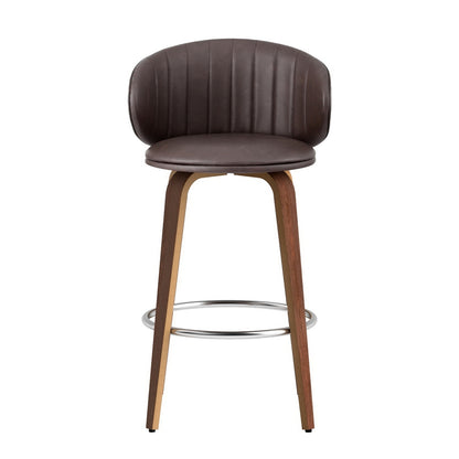 4x TWSC Bar Stools Dining Chairs Contoured Leather Wood Stool