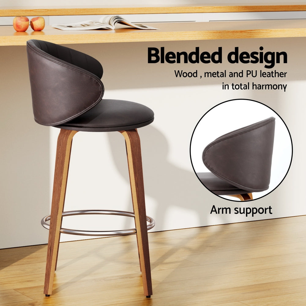 4x TWSC Bar Stools Dining Chairs Contoured Leather Wood Stool