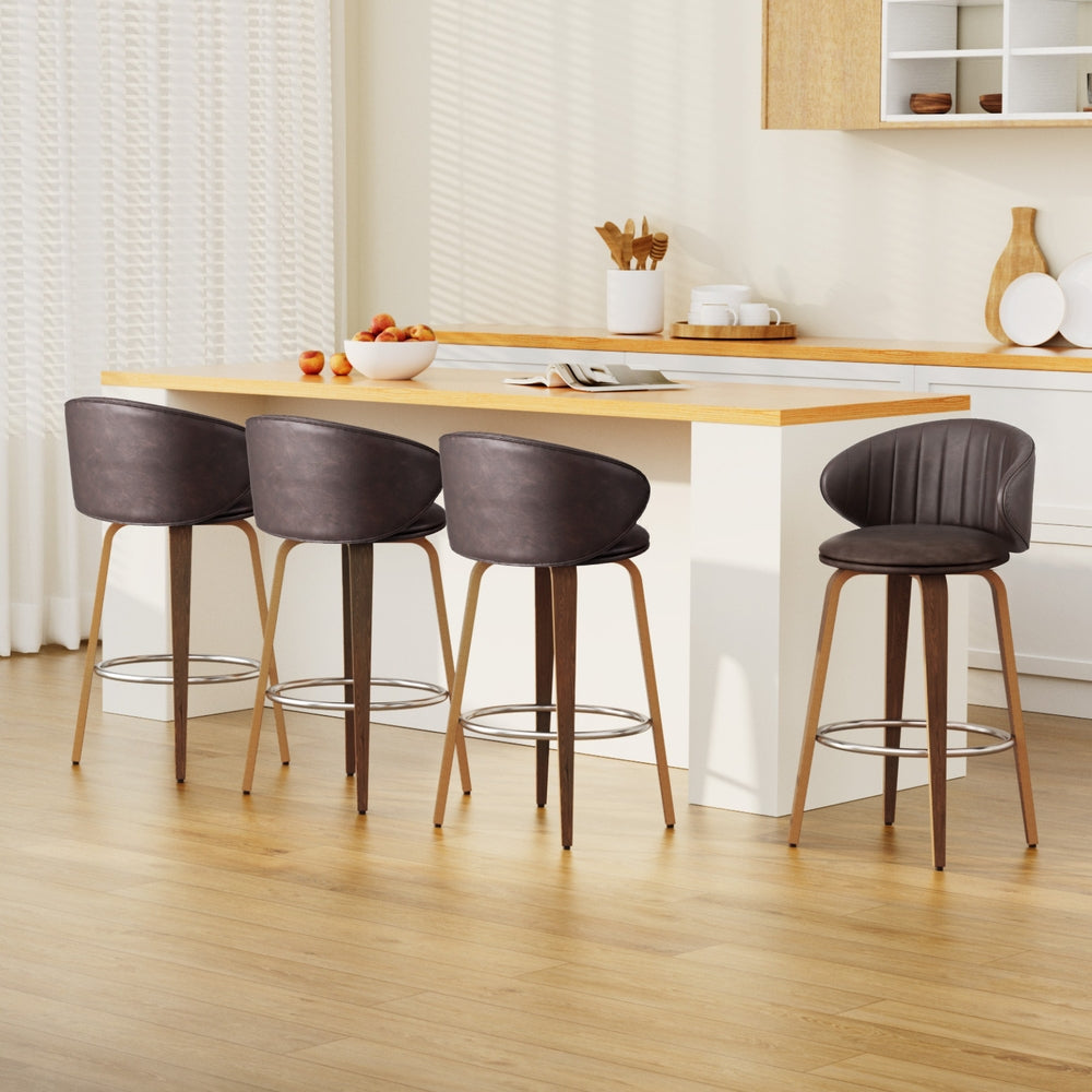 4x TWSC Bar Stools Dining Chairs Contoured Leather Wood Stool