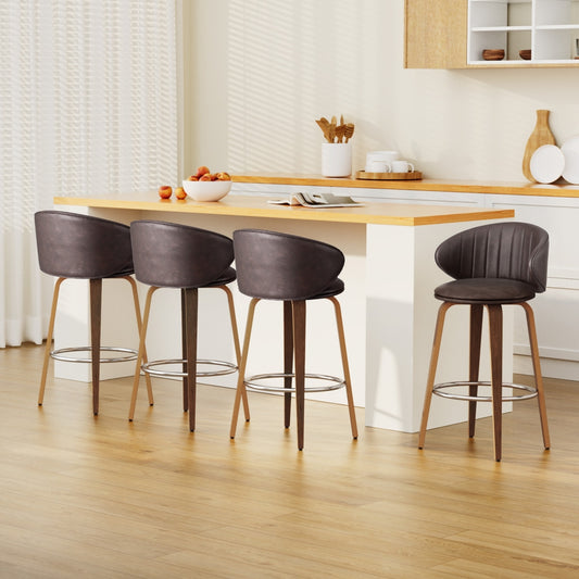 4x TWSC Bar Stools Dining Chairs Contoured Leather Wood Stool