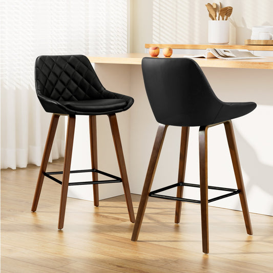 TWSC 2x Bar Stools PU Seat Wooden