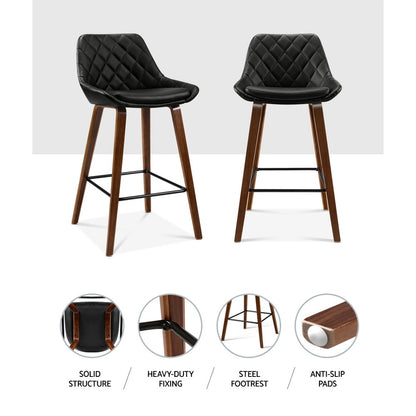 TWSC 2x Bar Stools PU Seat Wooden