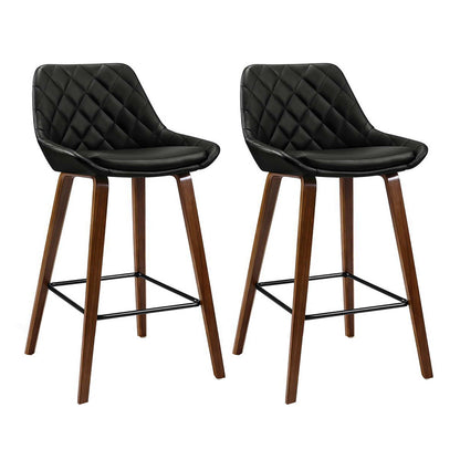 TWSC 2x Bar Stools PU Seat Wooden